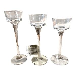 Set Of 3 Long Stem Clear Glass Votive Tealight Candle Holders 6 1/5”x 6”x 5 1/2”